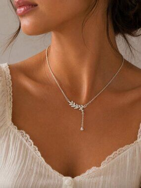 925 Sterling Silver Dainty Diamond Necklace CZ Leaf Necklace Twig Necklace